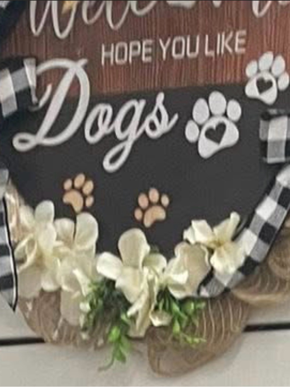 Welcome Dogs Paw Wreath with Black and White Accents
